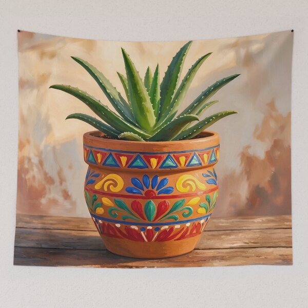 Item preview, Mexican Style Pot with Aloe Plant designed and sold by TinCatOutPost.