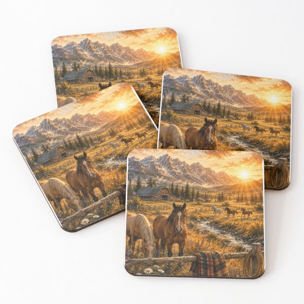 Item preview, Golden Valley Horses Watercolor Sunset Landscape designed and sold by SHOCAMPOS DESIGNS .