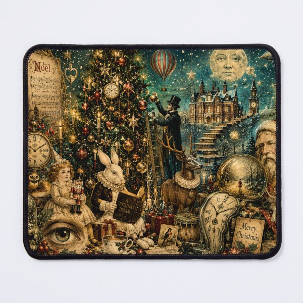 Item preview, Surreal Christmas Dreamscape | Vintage Holiday Fantasy Collage | Whimsical Christmas Puzzle & Wall Art designed and sold by Edenglow Prints & Peculiars.