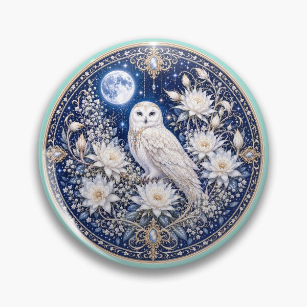 Item preview, Moonlit Snowy Owl – White Moon Flower Fantasy Mandala designed and sold by sunbowjp stadio.