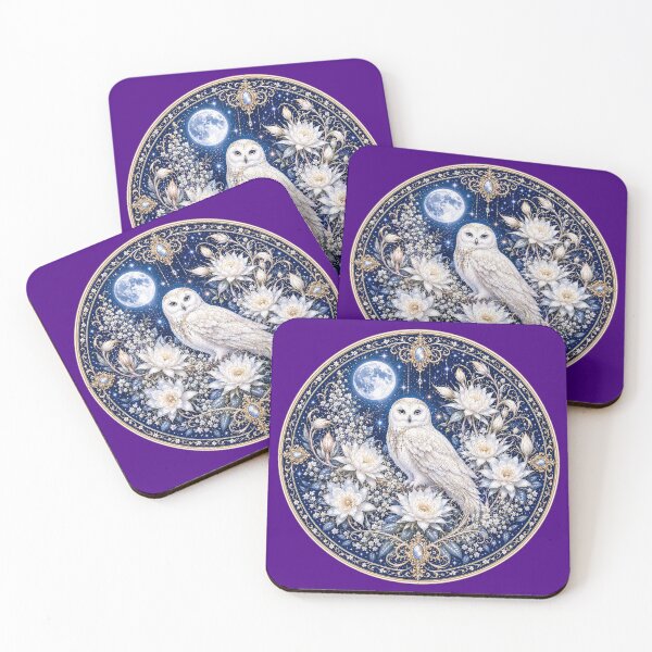 Item preview, Moonlit Snowy Owl – White Moon Flower Fantasy Mandala designed and sold by sunbowjp stadio.