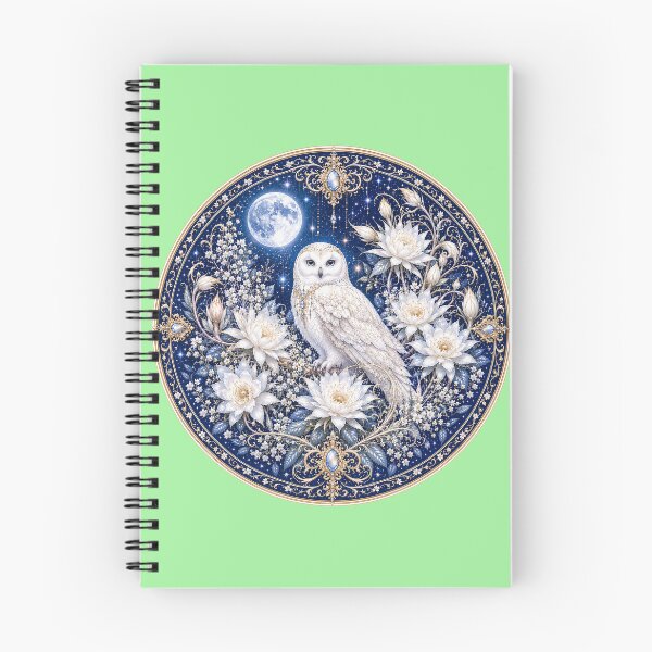Item preview, Moonlit Snowy Owl – White Moon Flower Fantasy Mandala designed and sold by sunbowjp stadio.
