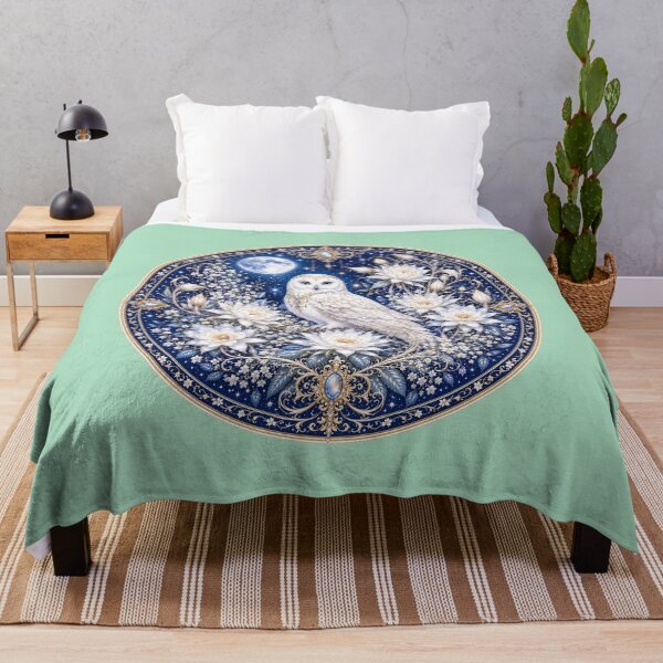 Item preview, Moonlit Snowy Owl – White Moon Flower Fantasy Mandala designed and sold by sunbowjp stadio.