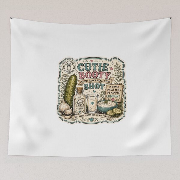 Item preview, Cutie Booty Shot - Ranch Pickle Label - Emotional Support Pickles Funny Vintage Pickle Sticker designed and sold by Imagine Ink Design Studio.