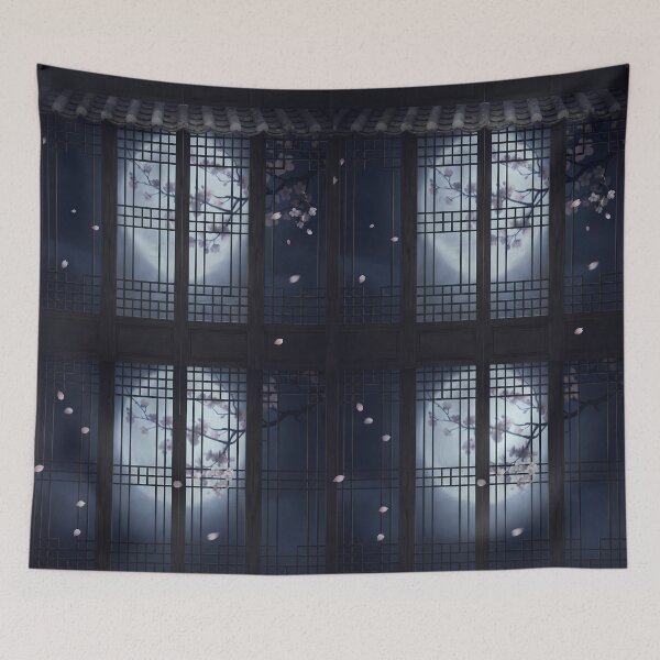 Item preview, Moonlight Through Korean Traditional Lattice Window & Spring Cherry Blossoms - Serene Night Aesthetic designed and sold by SOOstudio73.