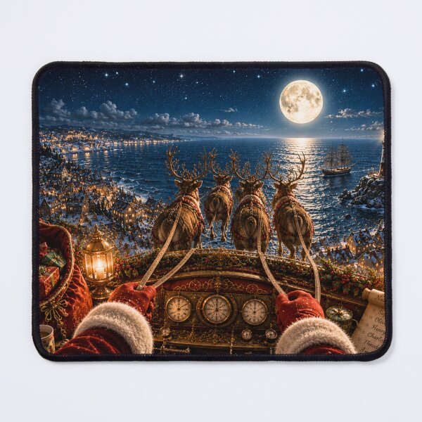 Item preview, Santa's Moonlit Sleigh Ride | Christmas Eve Over the Sea | Magical Holiday Puzzle & Winter Wall Art designed and sold by Edenglow Prints & Peculiars.