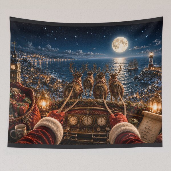 Item preview, Santa's Moonlit Sleigh Ride | Christmas Eve Over the Sea | Magical Holiday Puzzle & Winter Wall Art designed and sold by Edenglow Prints & Peculiars.