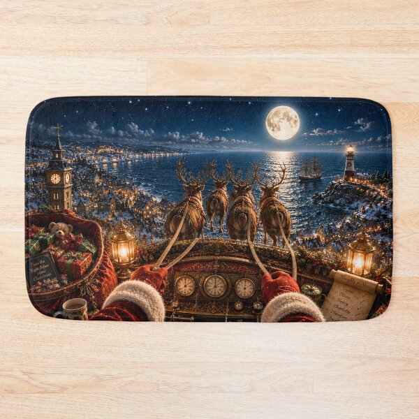 Item preview, Santa's Moonlit Sleigh Ride | Christmas Eve Over the Sea | Magical Holiday Puzzle & Winter Wall Art designed and sold by Edenglow Prints & Peculiars.