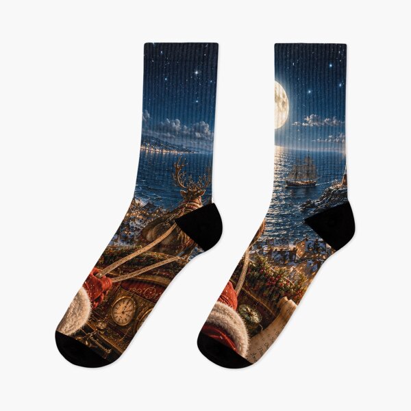 Item preview, Santa's Moonlit Sleigh Ride | Christmas Eve Over the Sea | Magical Holiday Puzzle & Winter Wall Art designed and sold by Edenglow Prints & Peculiars.