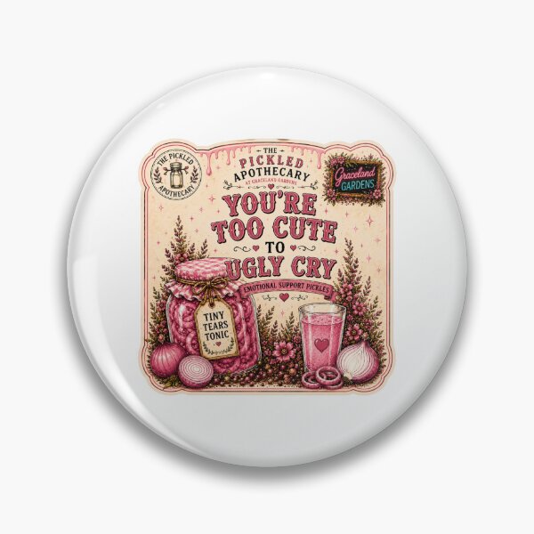 Item preview, You're Too Cute to Ugly Cry  - Pink Pickled Onions Label- Emotional Support Pickles Funny Vintage Pickle Sticker designed and sold by Imagine Ink Design Studio.