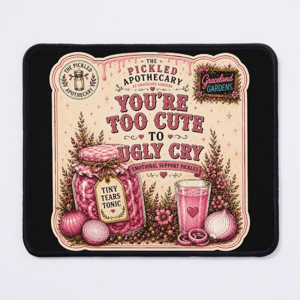 Item preview, You're Too Cute to Ugly Cry - Pink Pickled Onions Label- Emotional Support Pickles Funny Vintage Pickle Sticker designed and sold by Imagine Ink Design Studio.