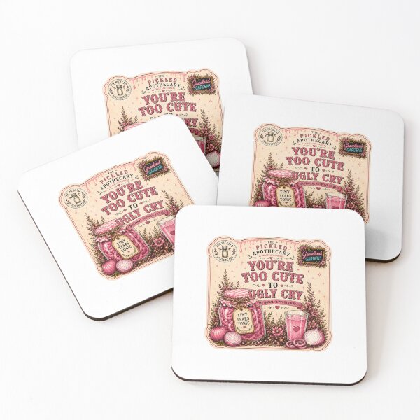 Item preview, You're Too Cute to Ugly Cry  - Pink Pickled Onions Label- Emotional Support Pickles Funny Vintage Pickle Sticker designed and sold by Imagine Ink Design Studio.