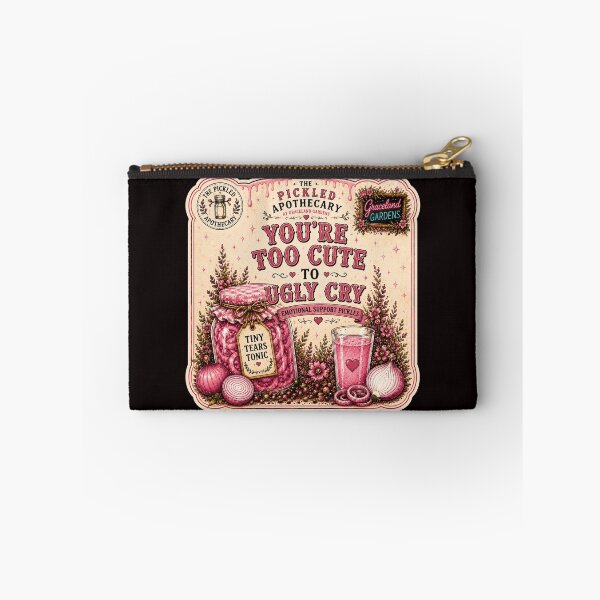 Item preview, You're Too Cute to Ugly Cry  - Pink Pickled Onions Label- Emotional Support Pickles Funny Vintage Pickle Sticker designed and sold by Imagine Ink Design Studio.