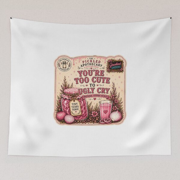 Item preview, You're Too Cute to Ugly Cry  - Pink Pickled Onions Label- Emotional Support Pickles Funny Vintage Pickle Sticker designed and sold by Imagine Ink Design Studio.