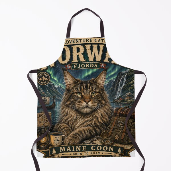 Item preview, Norway Fjords Maine Coon Vintage Adventure Cat Nordic Travel Outdoor T-Shirt designed and sold by TeeVibeHaus.