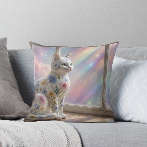 Item preview, Delicate Ceramic Cat Painted with Wildflowers  designed and sold by TinCatOutPost.