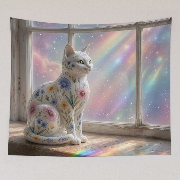 Item preview, Delicate Ceramic Cat Painted with Wildflowers  designed and sold by TinCatOutPost.