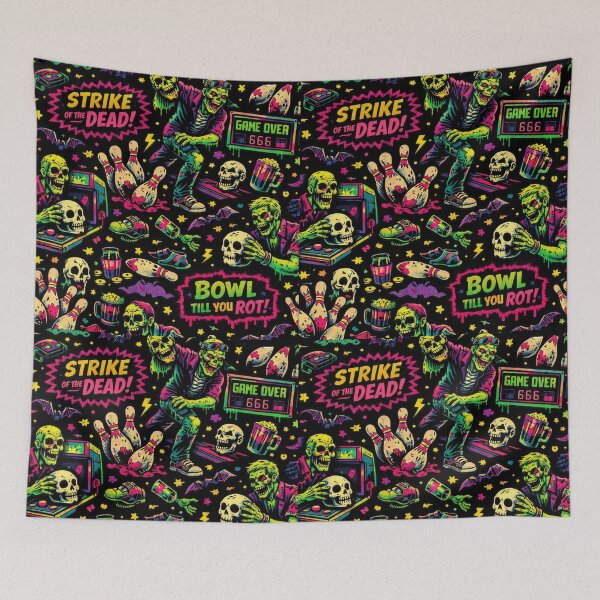 Item preview, Zombie Bowling Alley – Neon Undead Horror Pattern designed and sold by Shadowframe Studios.