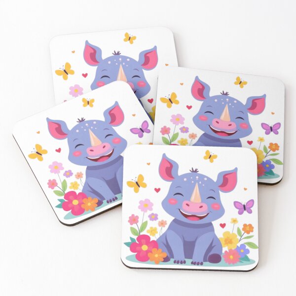 Item preview, Happy Little Rhinoceros with Butterflies and Flowers designed and sold by Orayah-Kids.