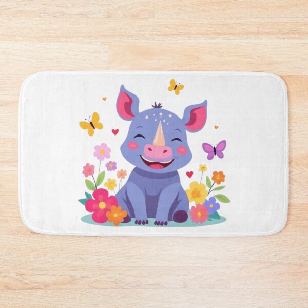 Item preview, Happy Little Rhinoceros with Butterflies and Flowers designed and sold by Orayah-Kids.