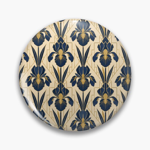 Item preview, Iris Art Deco Gold Navy Seamless Floral Pattern designed and sold by Inkworksbyshery.