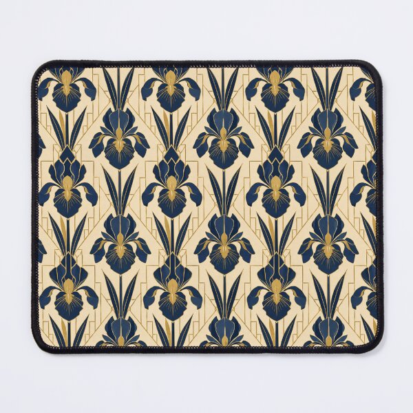 Item preview, Iris Art Deco Gold Navy Seamless Floral Pattern designed and sold by Inkworksbyshery.