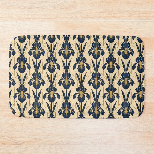 Item preview, Iris Art Deco Gold Navy Seamless Floral Pattern designed and sold by Inkworksbyshery.