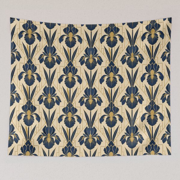 Item preview, Iris Art Deco Gold Navy Seamless Floral Pattern designed and sold by Inkworksbyshery.