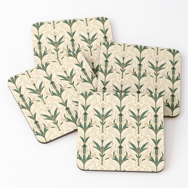 Item preview, Lily Art Deco Emerald Gold Seamless Pattern designed and sold by Inkworksbyshery.