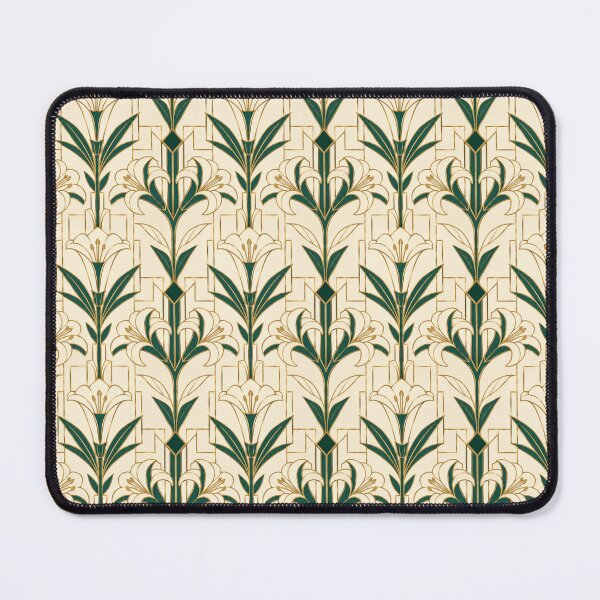 Item preview, Lily Art Deco Emerald Gold Seamless Pattern designed and sold by Inkworksbyshery.