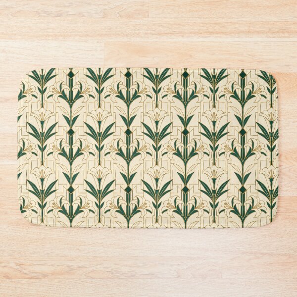 Item preview, Lily Art Deco Emerald Gold Seamless Pattern designed and sold by Inkworksbyshery.