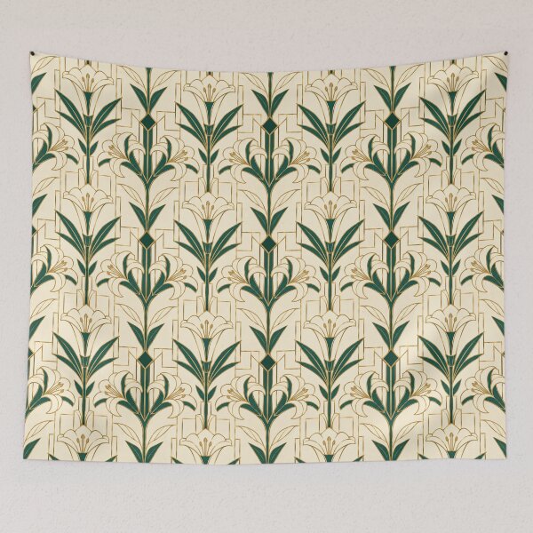 Item preview, Lily Art Deco Emerald Gold Seamless Pattern designed and sold by Inkworksbyshery.
