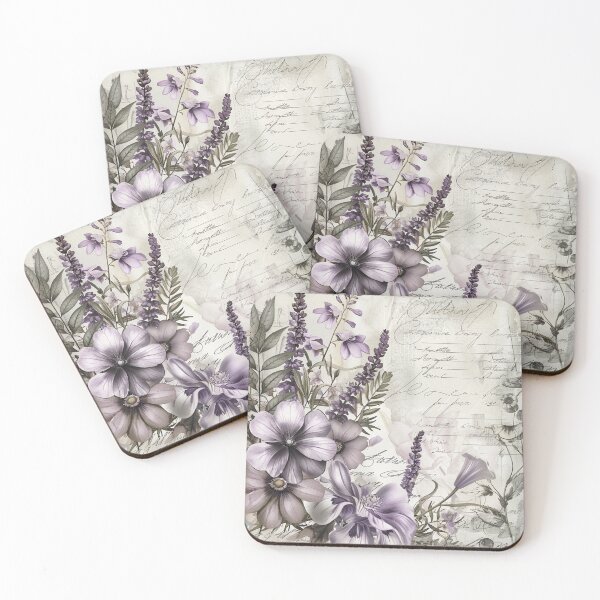 Item preview, Vintage Purple Botanical Flowers and Antique Script designed and sold by Whimsical Wayfarer.