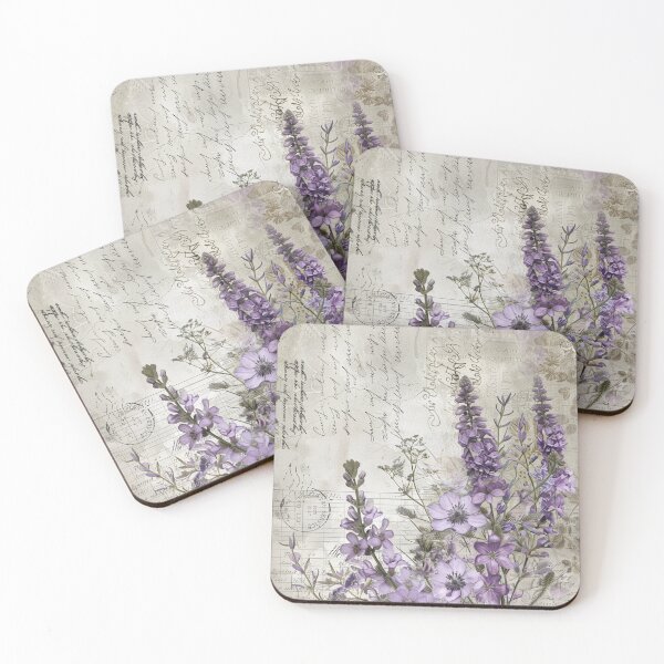 Item preview, Purple Wildflowers on Vintage Letters and Ledger Paper designed and sold by Whimsical Wayfarer.