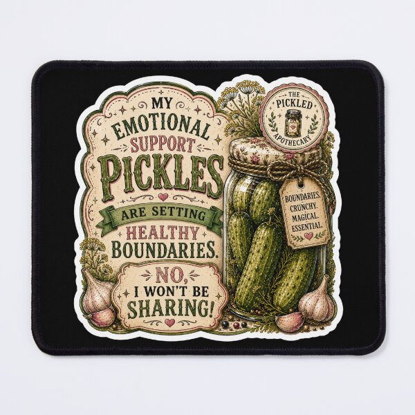 Item preview, My Emotional Support Pickles are Setting Healthy Boundaries. No I Won't Be Sharing! Funny Vintage Pickle Sticker designed and sold by Imagine Ink Design Studio.