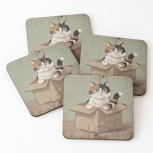 Item preview, Calico Cat Claiming the Empty Cardboard Box Folk Art designed and sold by PictorialWhimsy.