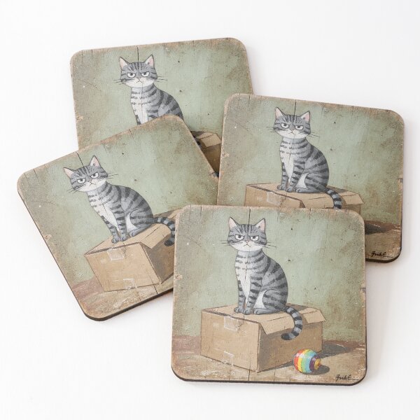 Item preview, Grey Tabby Ignoring the Expensive New Toy Folk Art designed and sold by PictorialWhimsy.