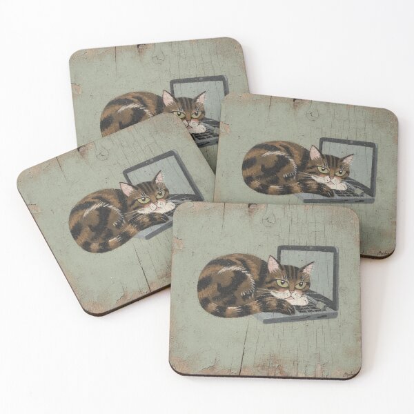 Item preview, Tortoiseshell Cat Loafing on the Warm Laptop Folk Art designed and sold by PictorialWhimsy.