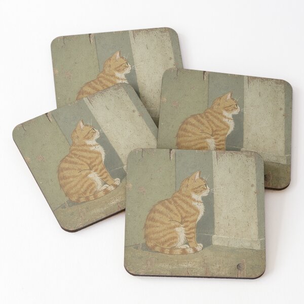 Item preview, Ginger Cat Staring at the Blank Wall at Midnight Folk Art designed and sold by PictorialWhimsy.