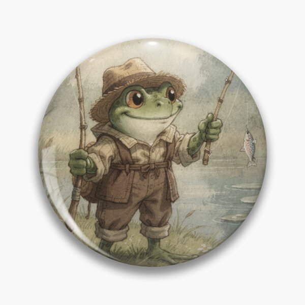 Item preview, Frog Angler Who Caught One Very Small Minnow Cottagecore Art designed and sold by PictorialWhimsy.