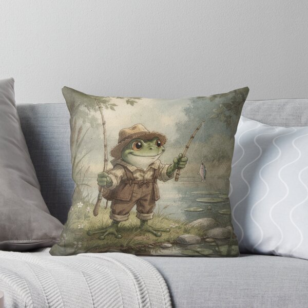 Item preview, Frog Angler Who Caught One Very Small Minnow Cottagecore Art designed and sold by PictorialWhimsy.