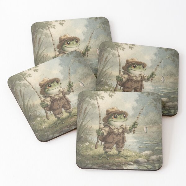 Item preview, Frog Angler Who Caught One Very Small Minnow Cottagecore Art designed and sold by PictorialWhimsy.
