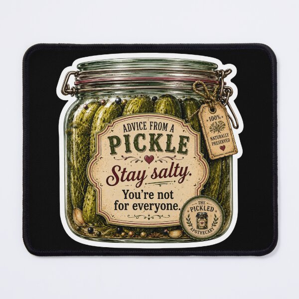 Item preview, Advice from a Pickle - Stay Salty. You're not for Everyone!  Funny Vintage Pickle Sticker designed and sold by Imagine Ink Design Studio.