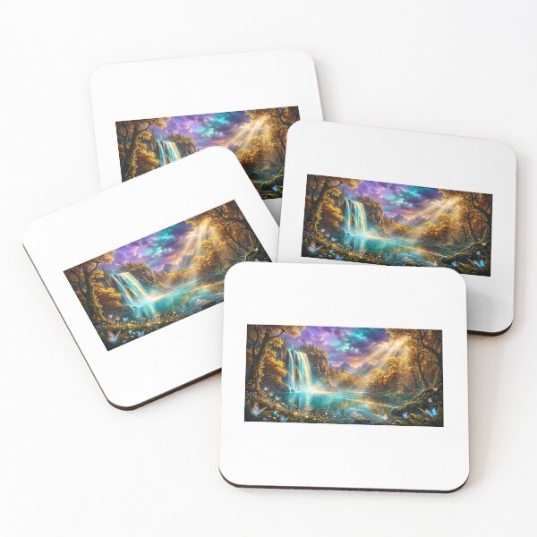 Item preview, Surreal Glowing Waterfall & Golden Forest | Dreamlike Landscape Art designed and sold by BigD shop.