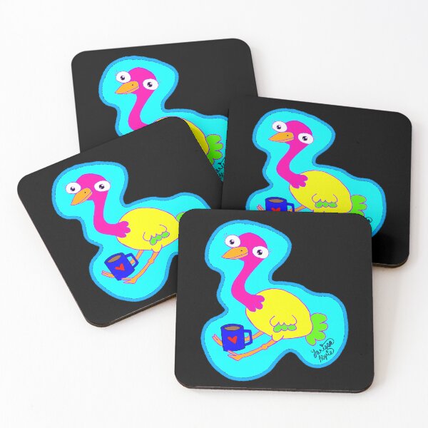 Item preview, CUTE CARTOON OSTRICH DRINKING COFFEE, OSTRICH DRAWING, LARISSA MYRIE designed and sold by larissa-myrie.