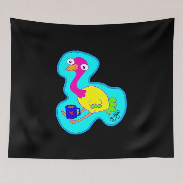 Item preview, CUTE CARTOON OSTRICH DRINKING COFFEE, OSTRICH DRAWING, LARISSA MYRIE designed and sold by larissa-myrie.