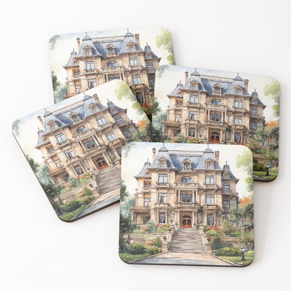 Item preview, Timeless Manor - A Mansion On A Lush Estate - Watercolor Art - Landscape Art designed and sold by CastleBySea.