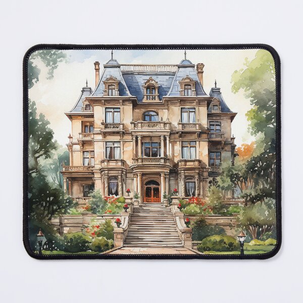 Item preview, Timeless Manor - A Mansion On A Lush Estate - Watercolor Art - Landscape Art designed and sold by CastleBySea.