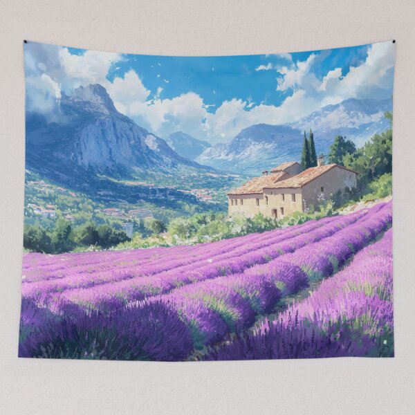 Item preview, Lavender Fields and Countryside House in Provence Hillside designed and sold by Whimsical Wayfarer.