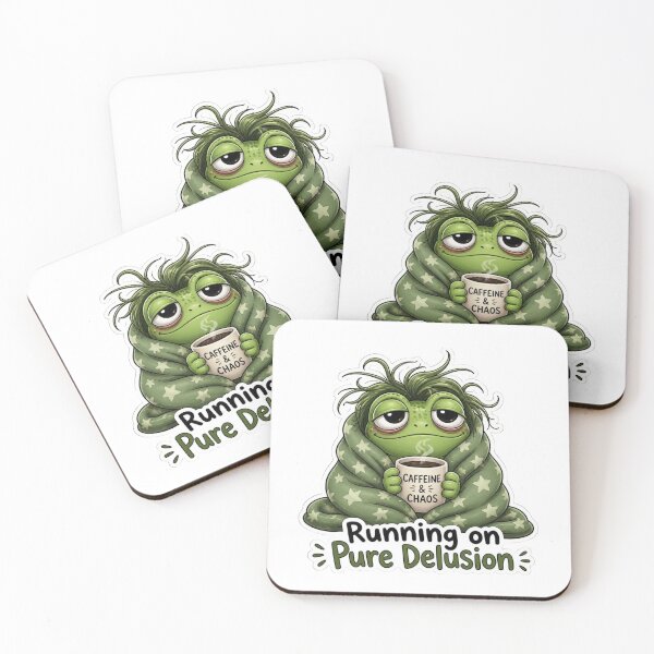 Item preview, Running on Pure Delusion Funny Tired Frog Caffeine and Chaos Coffee T-Shirt designed and sold by redblink store.